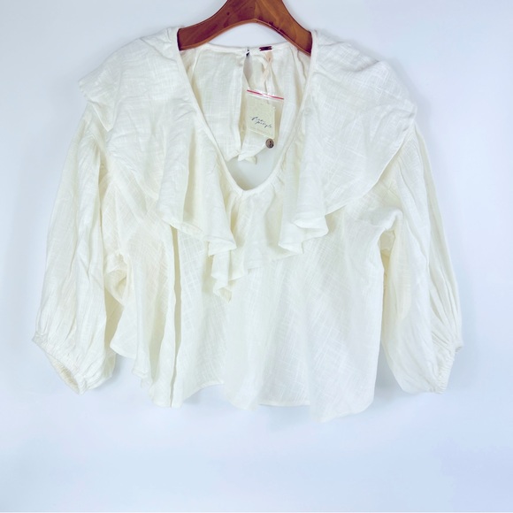 Free People Ivory Zuri Ruffle Top Blouse Off-White XS NWT - Picture 5 of 10